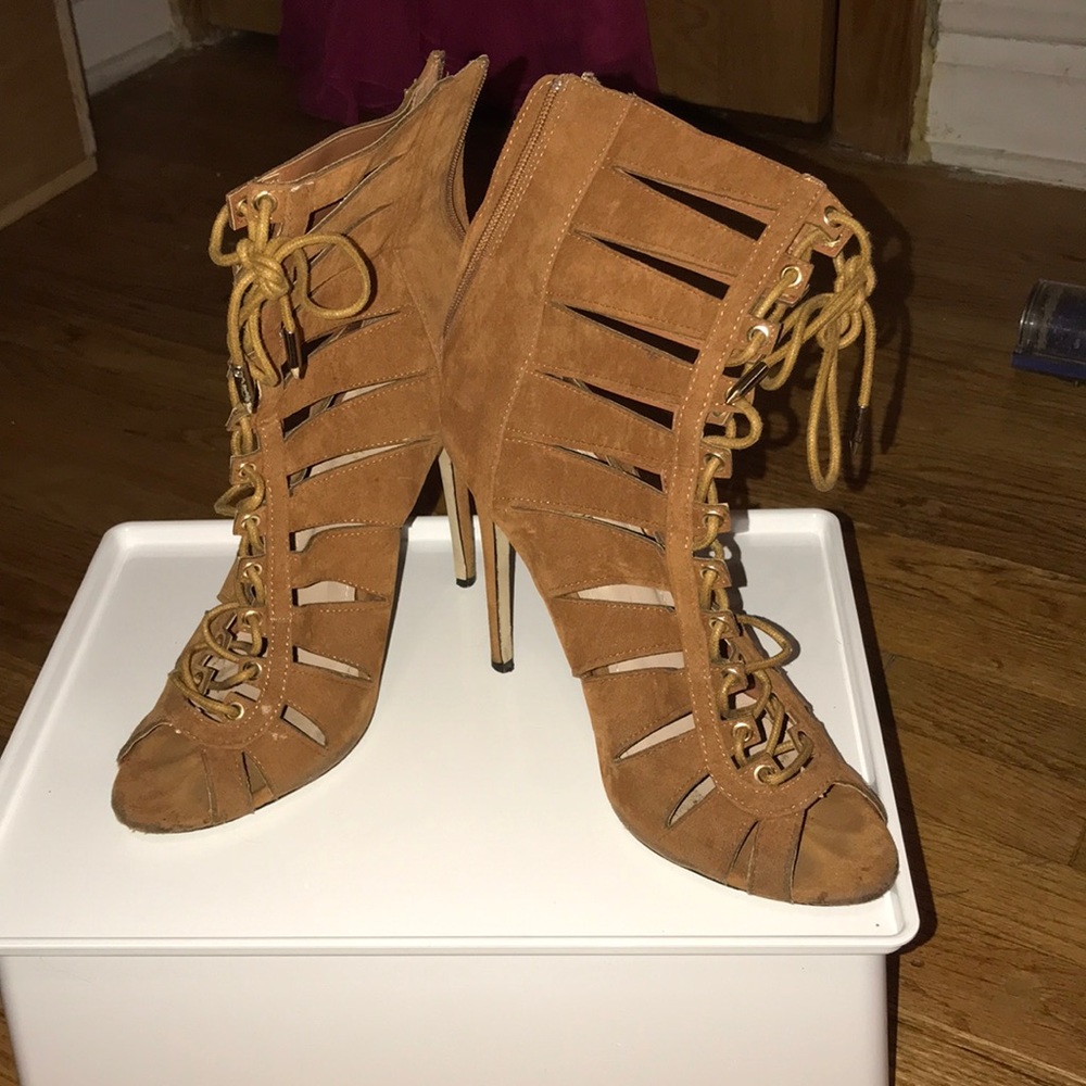 Tan caged shoes size 9